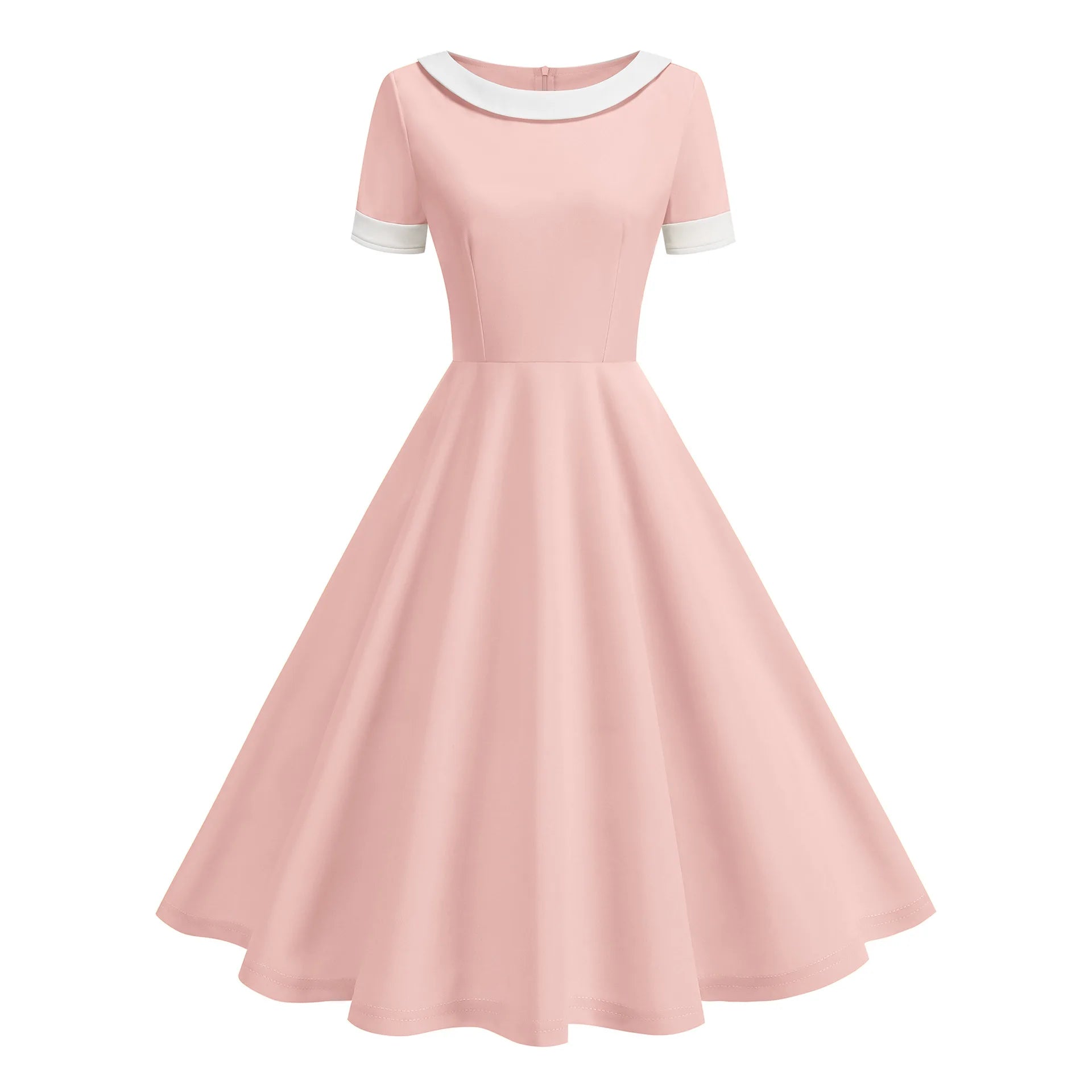 Contrast Collar Fit and Flare Midi Dress