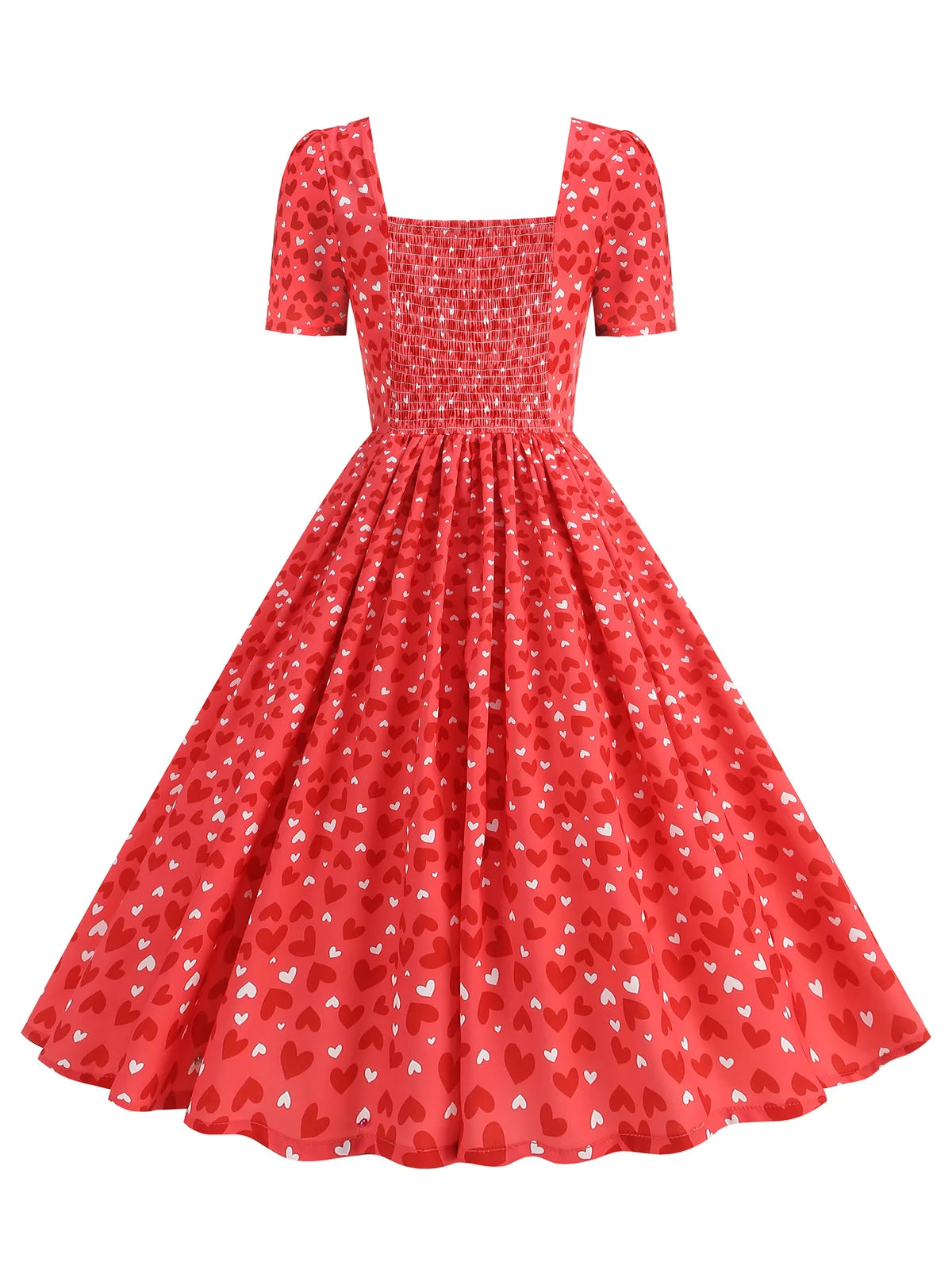 Heart Print Square Neck Fit & Flare Dress