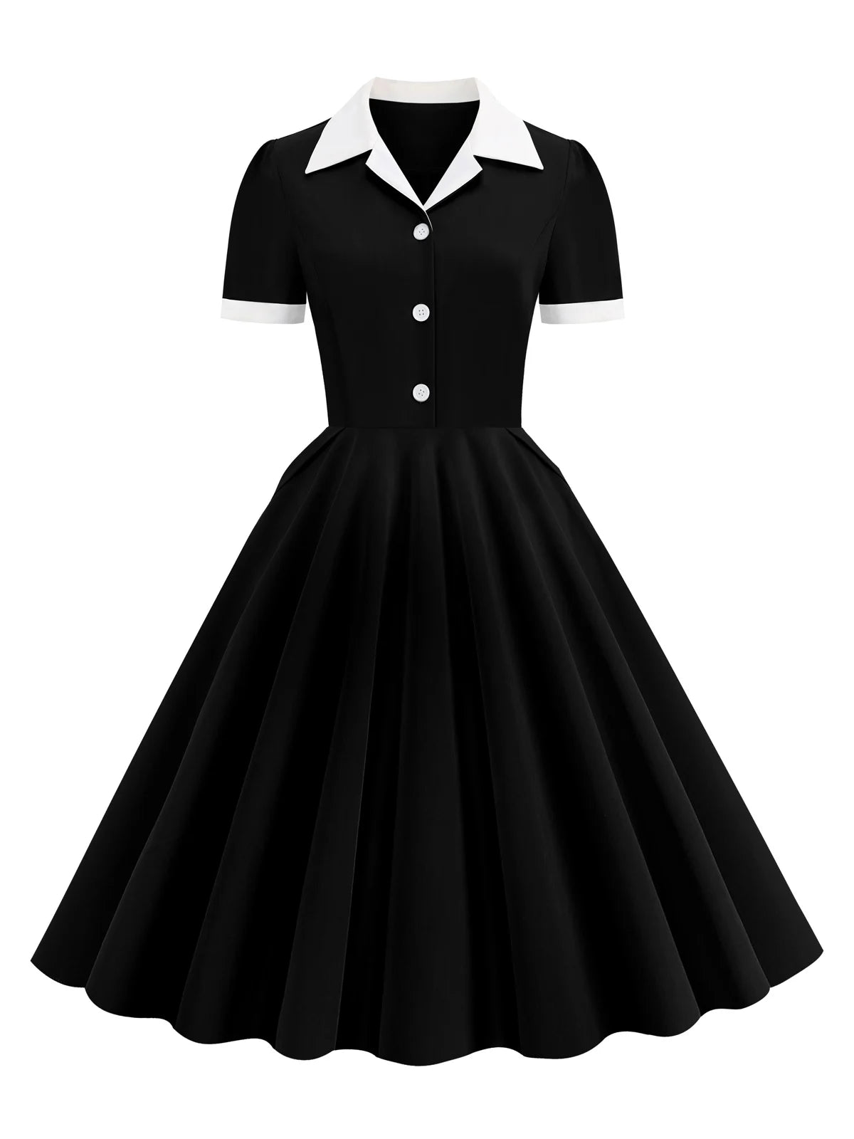 Contrast Collar Button Front Fit & Flare Dress