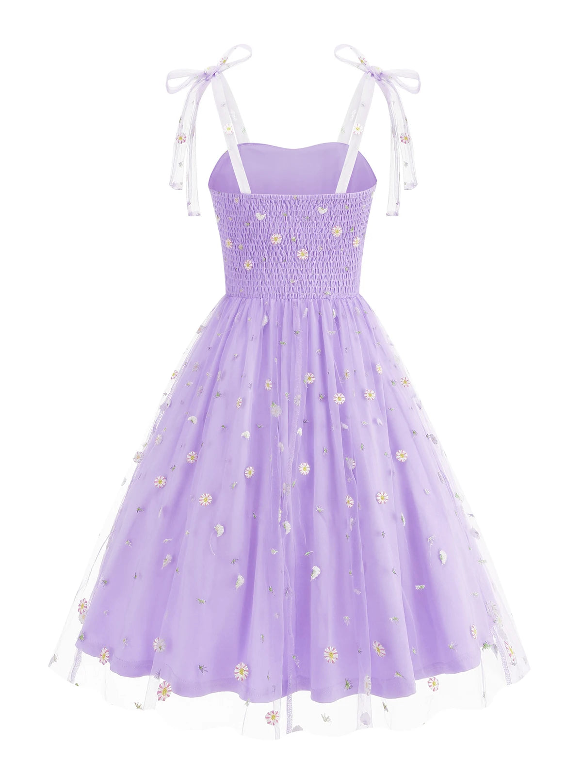 Embroidered Floral Tie Strap Midi Dress with Sheer Overlay