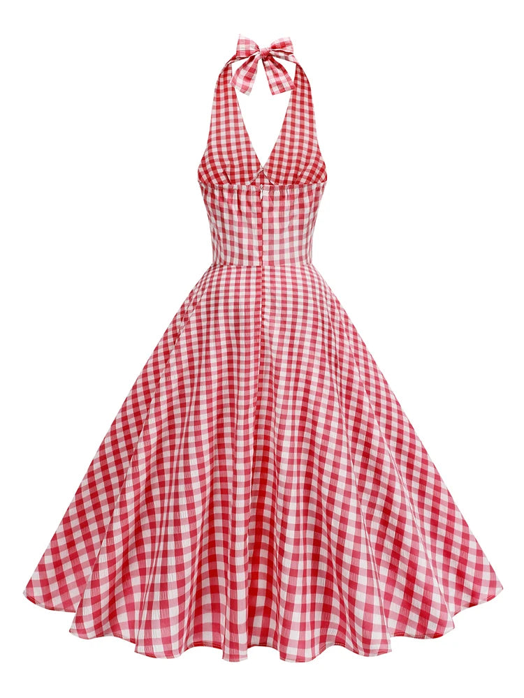 Gingham Halter Full Skirt Dress