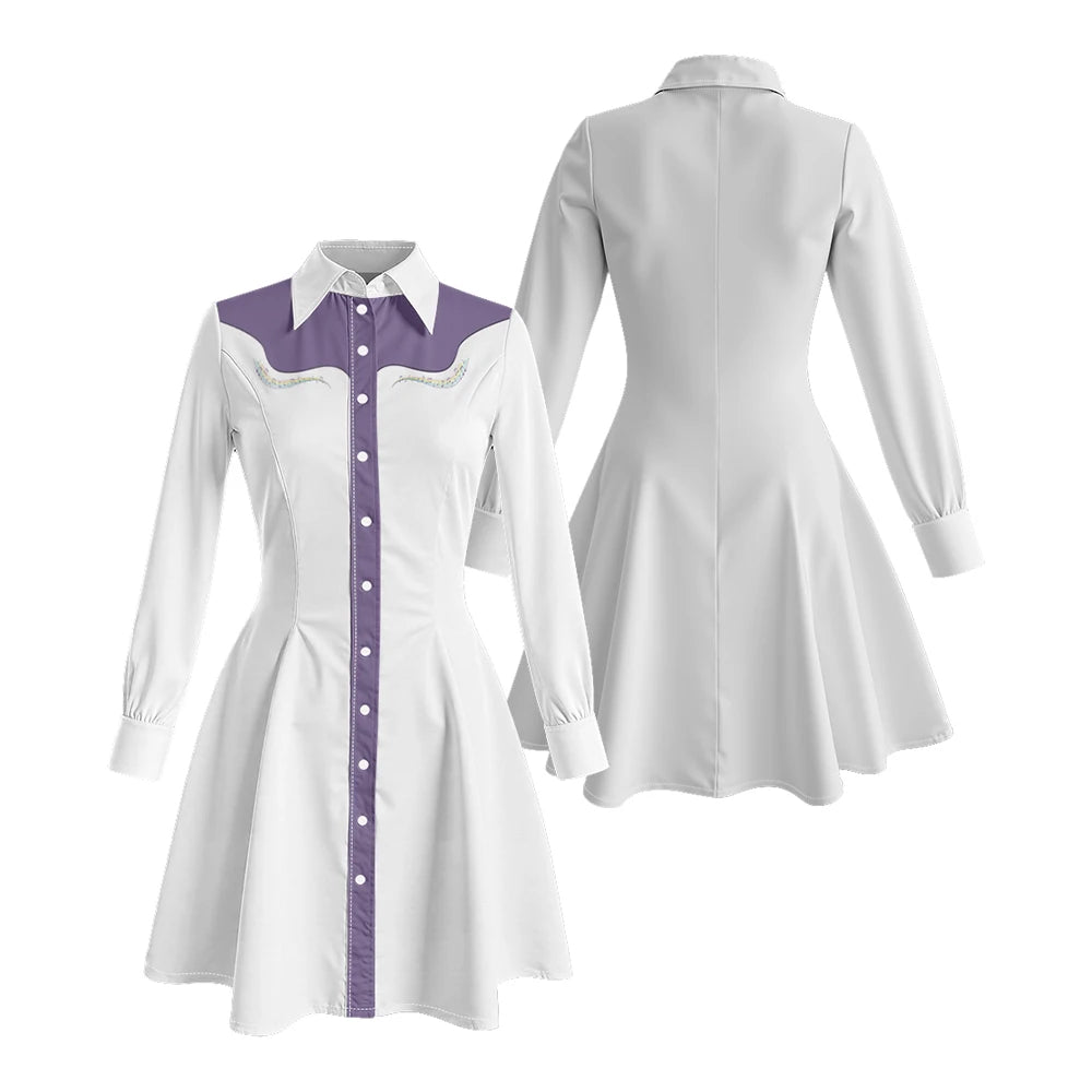 Long Sleeve Western-Style Button-Front Shirt Dress with Graphic Yoke