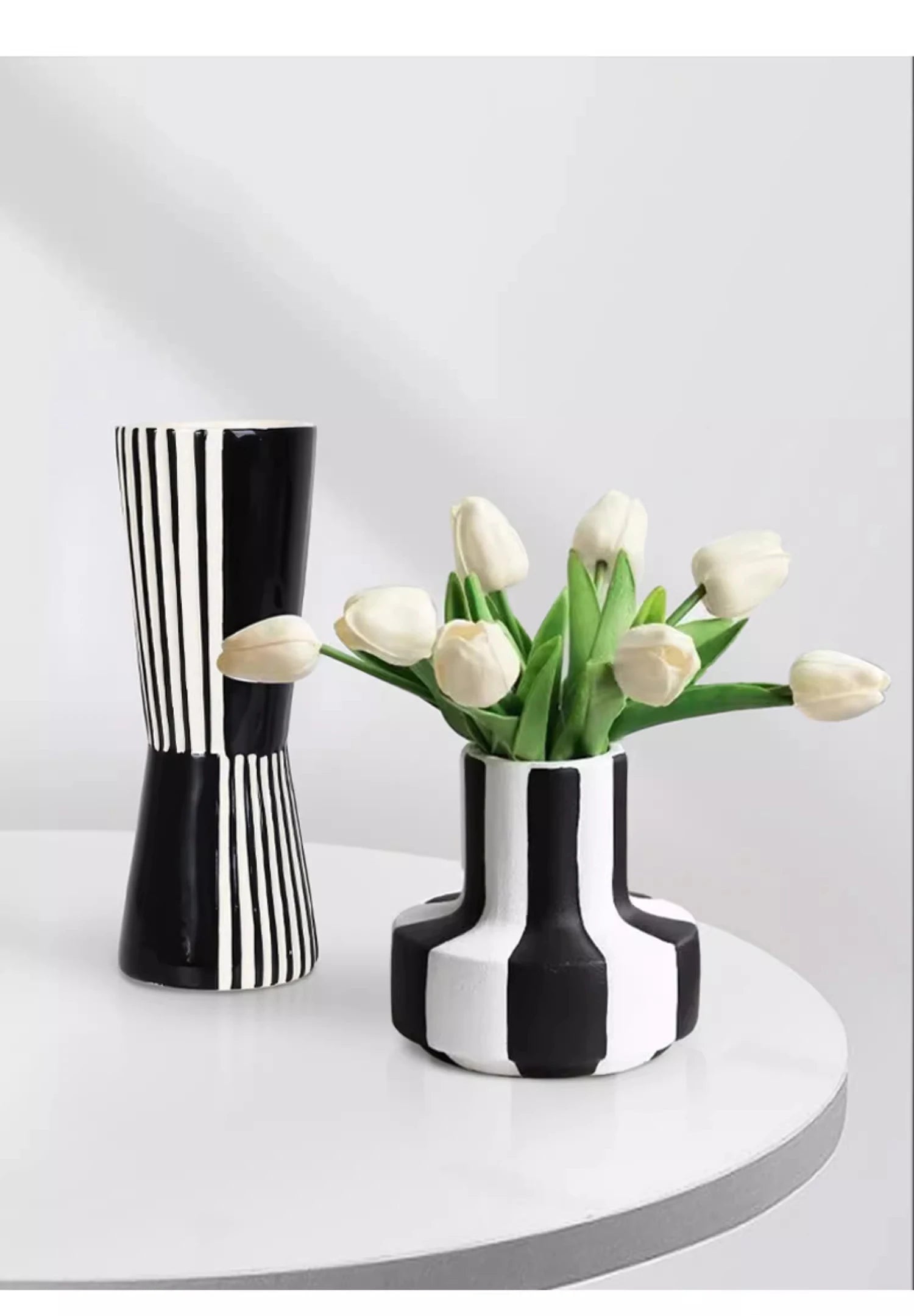Art Deco Black & White Striped Geometric Vase