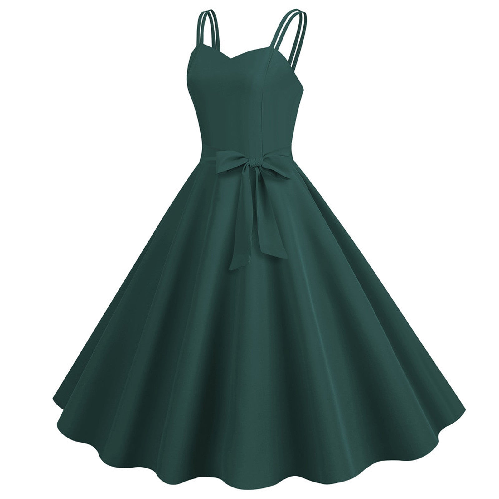 Sweetheart Neck Strappy Midi Dress with Waist Tie
