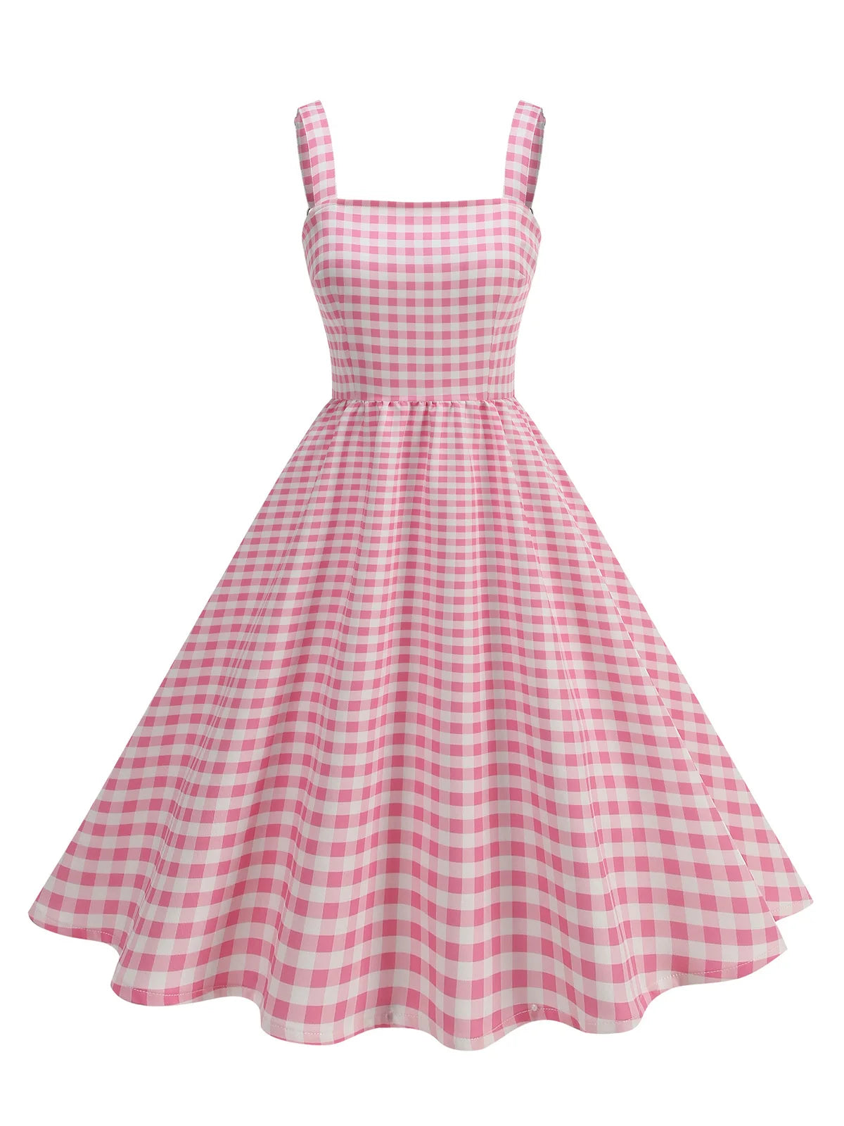 Gingham Square Neck Fit & Flare Dress