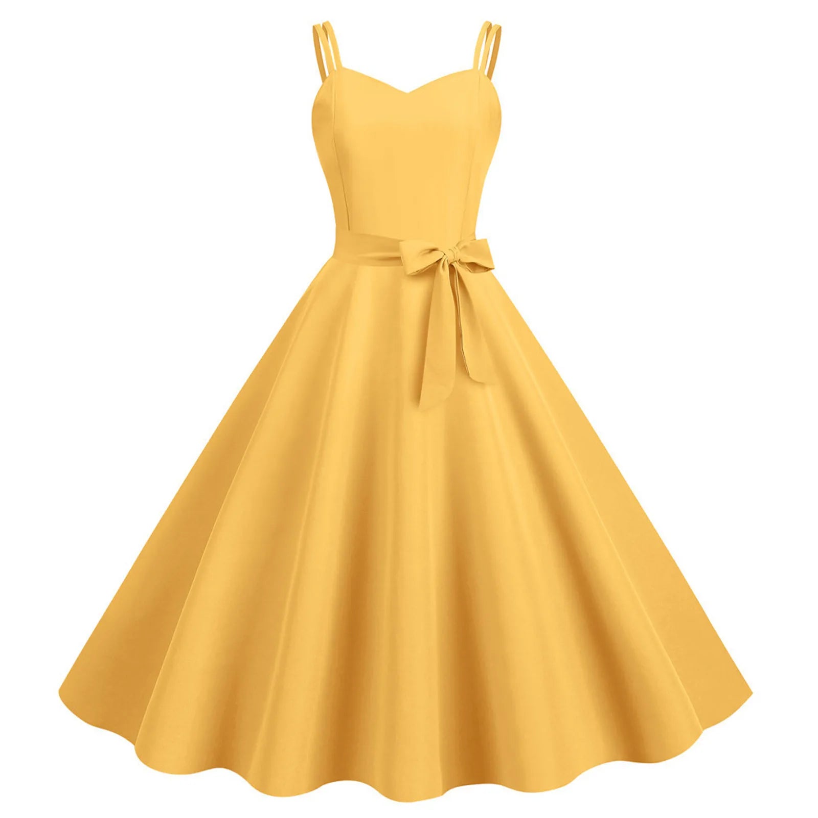 Sweetheart Neck Strappy Midi Dress with Waist Tie