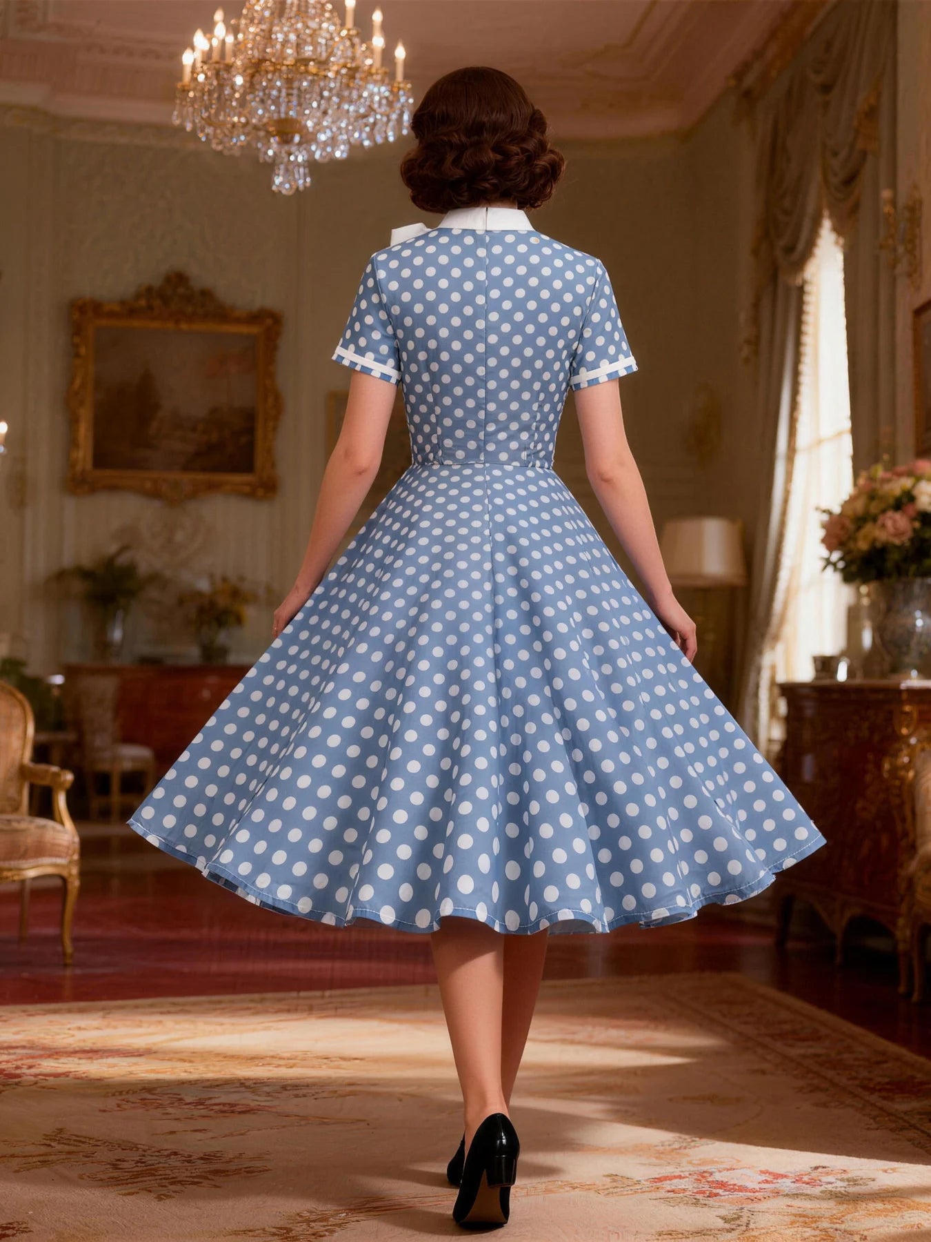 Polka Dot Tie-Neck Fit & Flare Dress