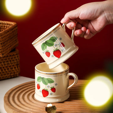 "Parisian Cafe" Hand-Painted Gold-Rimmed Strawberry Mug