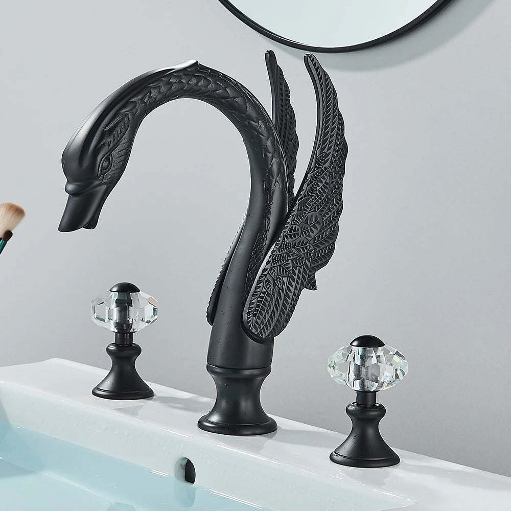 Hollywood Regency Golden Swan Dual Crystal Handle Basin Tap