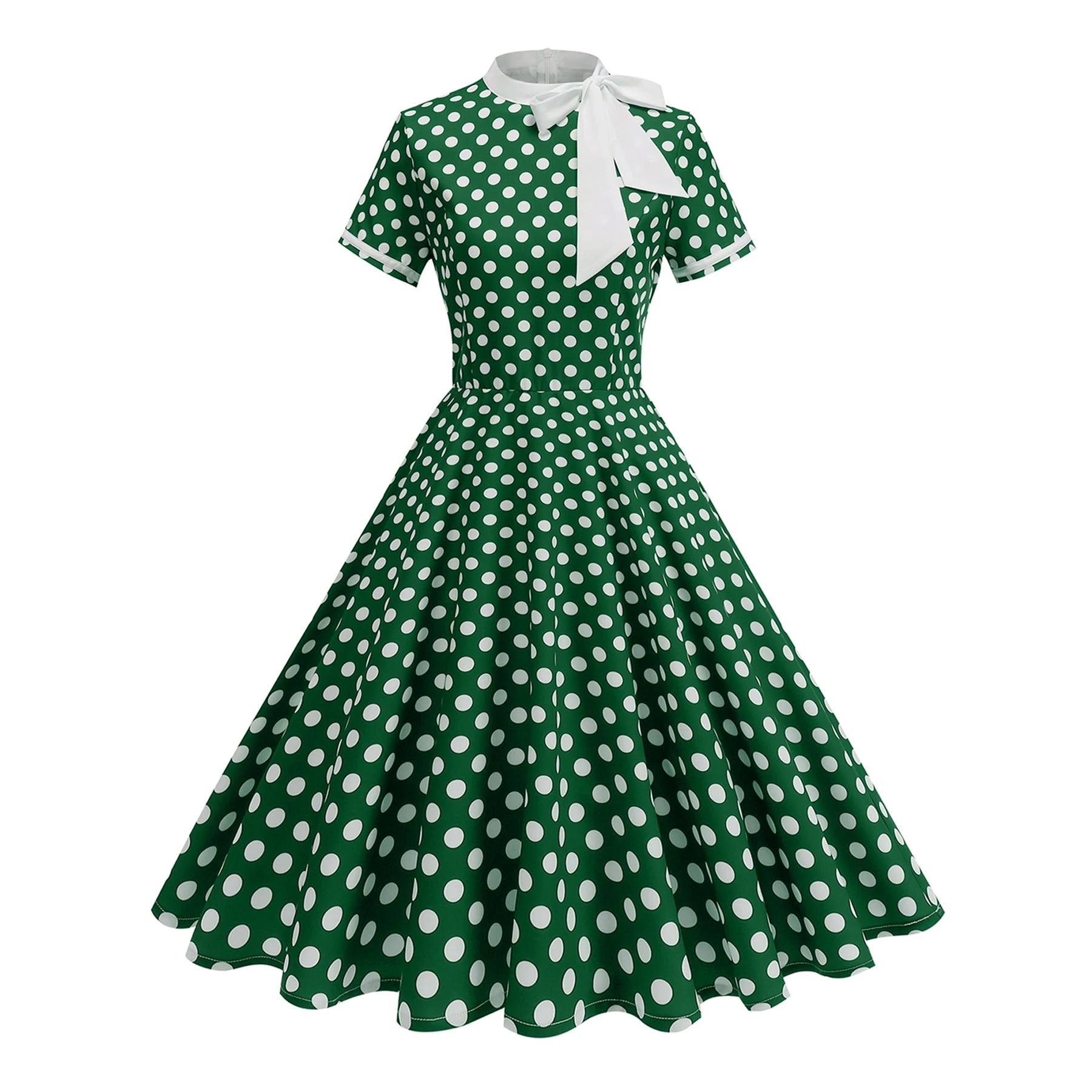Polka Dot Tie-Neck Fit & Flare Dress