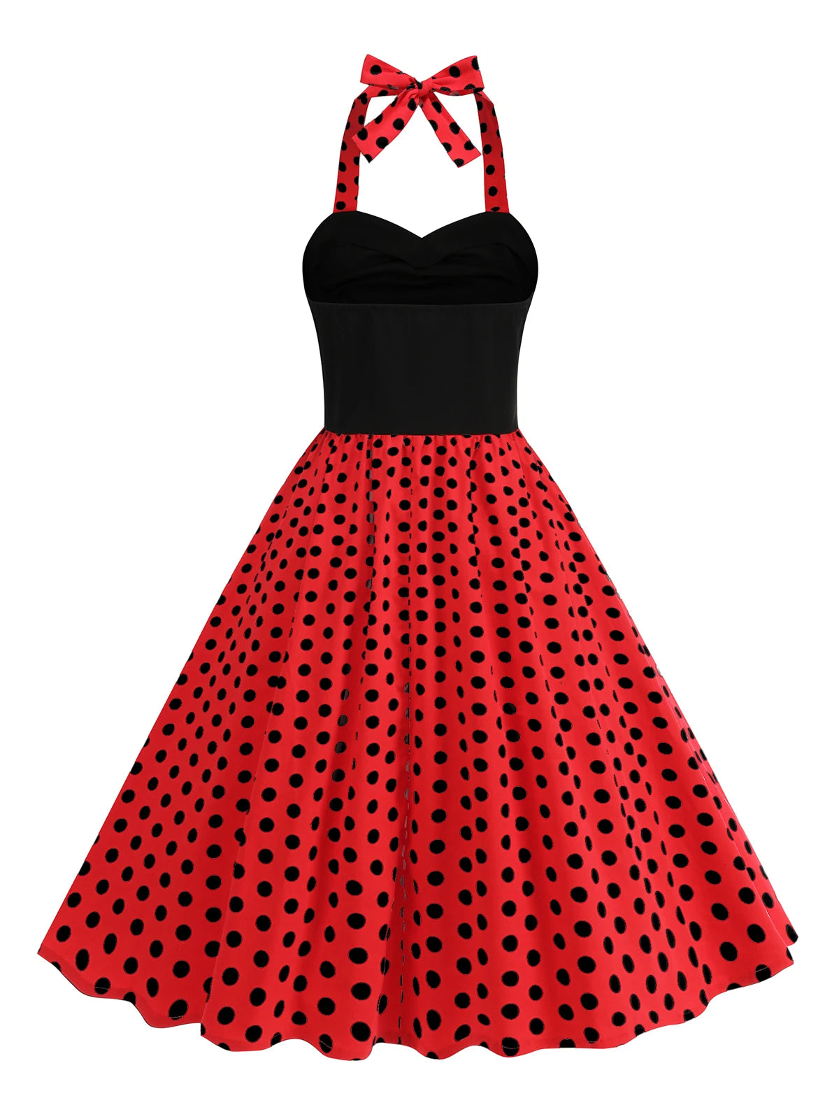 Contrast Bodice Polka Dot Halter Dress