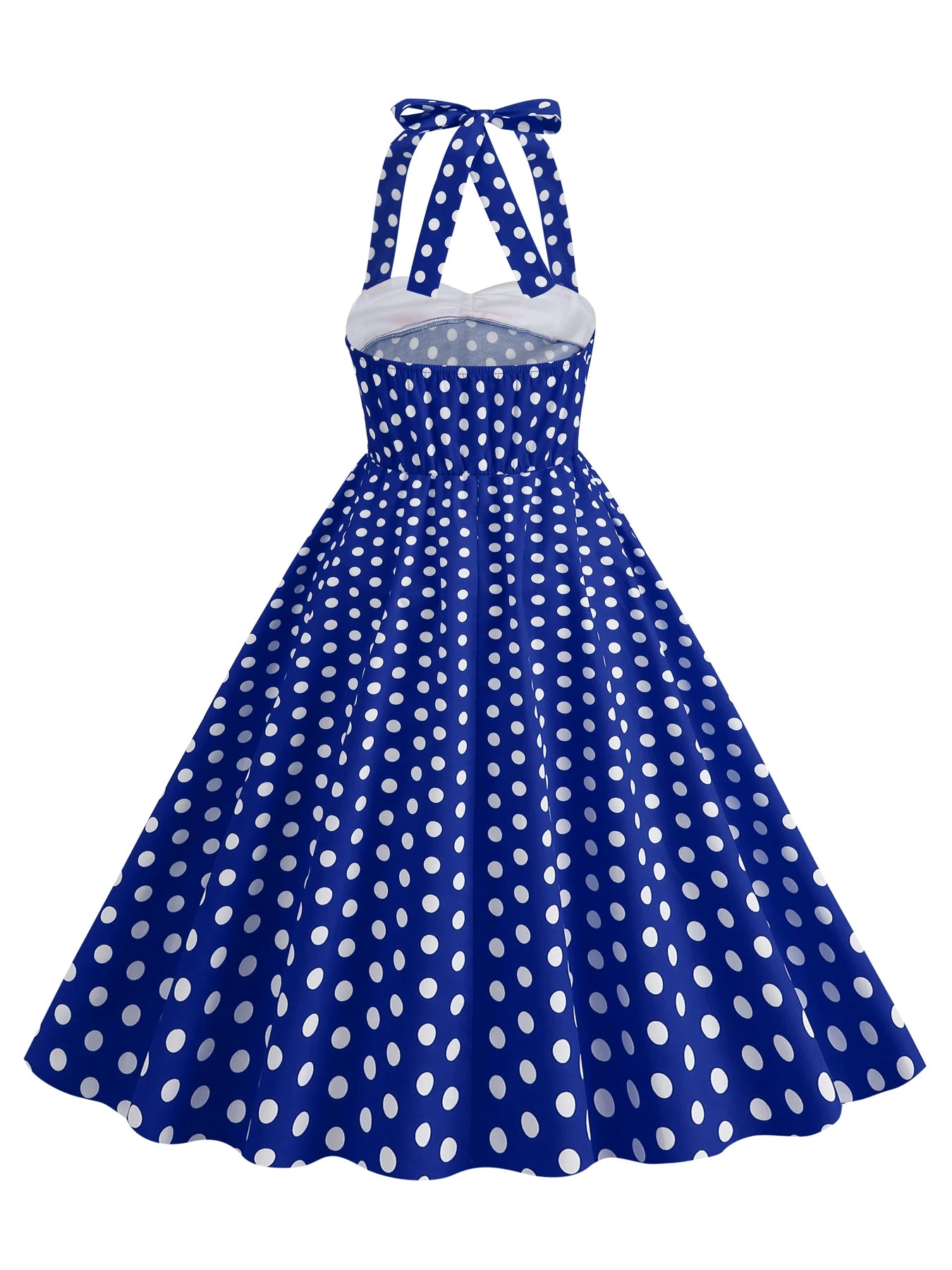 Polka Dot Halter Midi Dress with Contrast Bodice