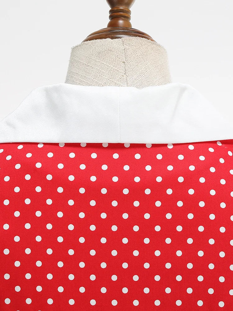 Polka Dot Collared Belted Midi Dress