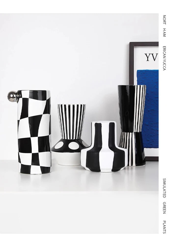 Art Deco Black & White Striped Geometric Vase