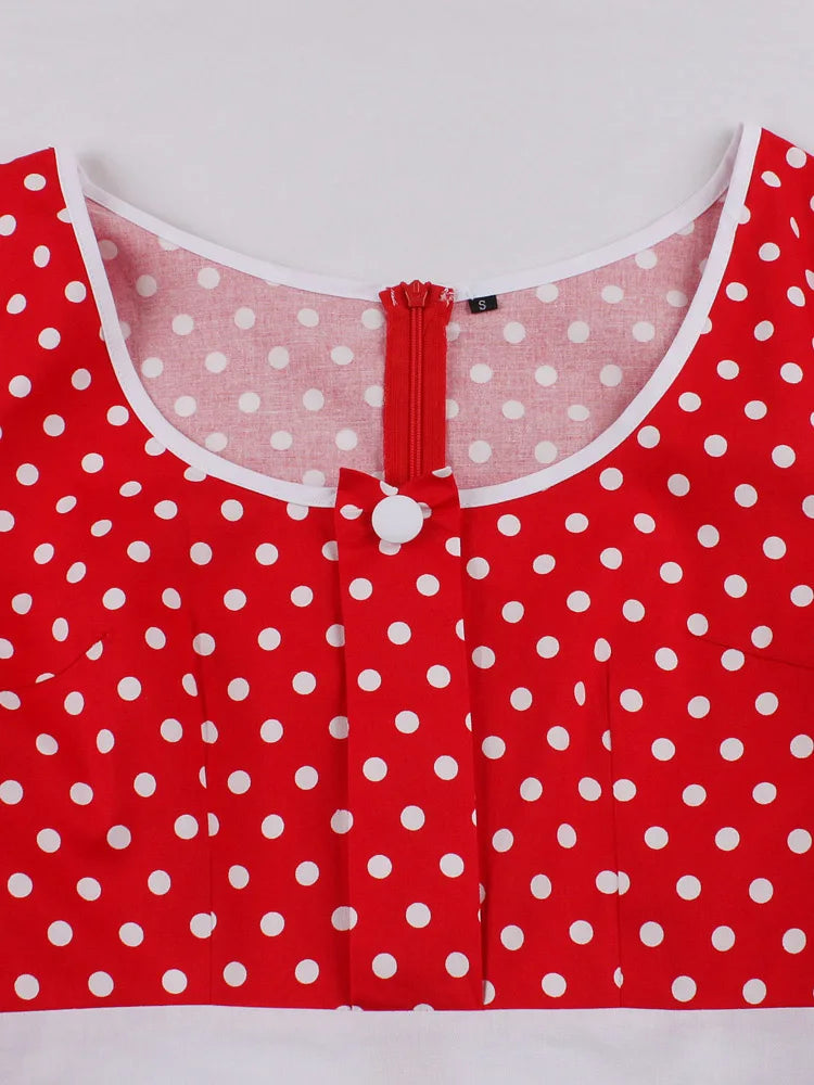 Polka Dot Short Sleeve Midi Dress with Waist Band