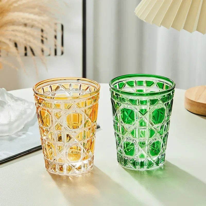 "Mad Men Era" Geometric Carved Plaid Whiskey Glass (360ml)