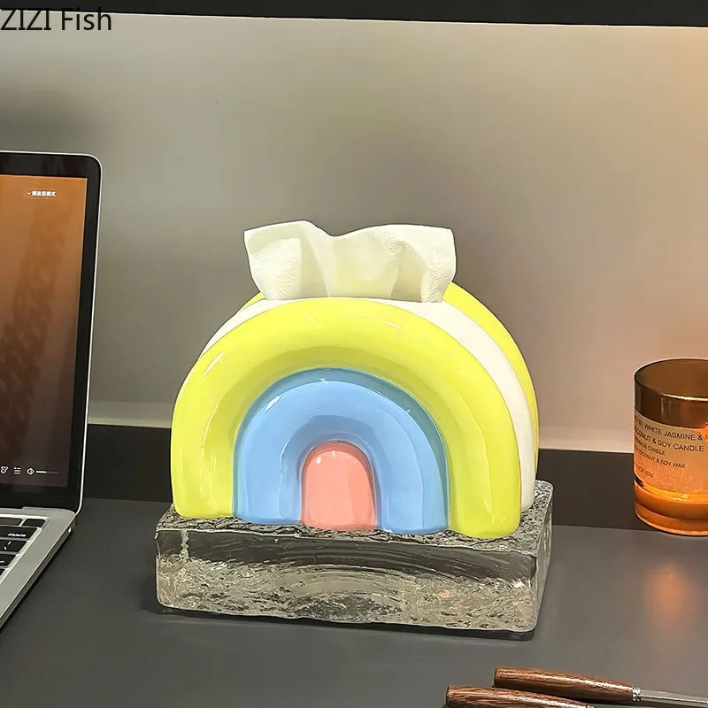 Retro Pop Ceramic Rainbow Tissue Box Cover
