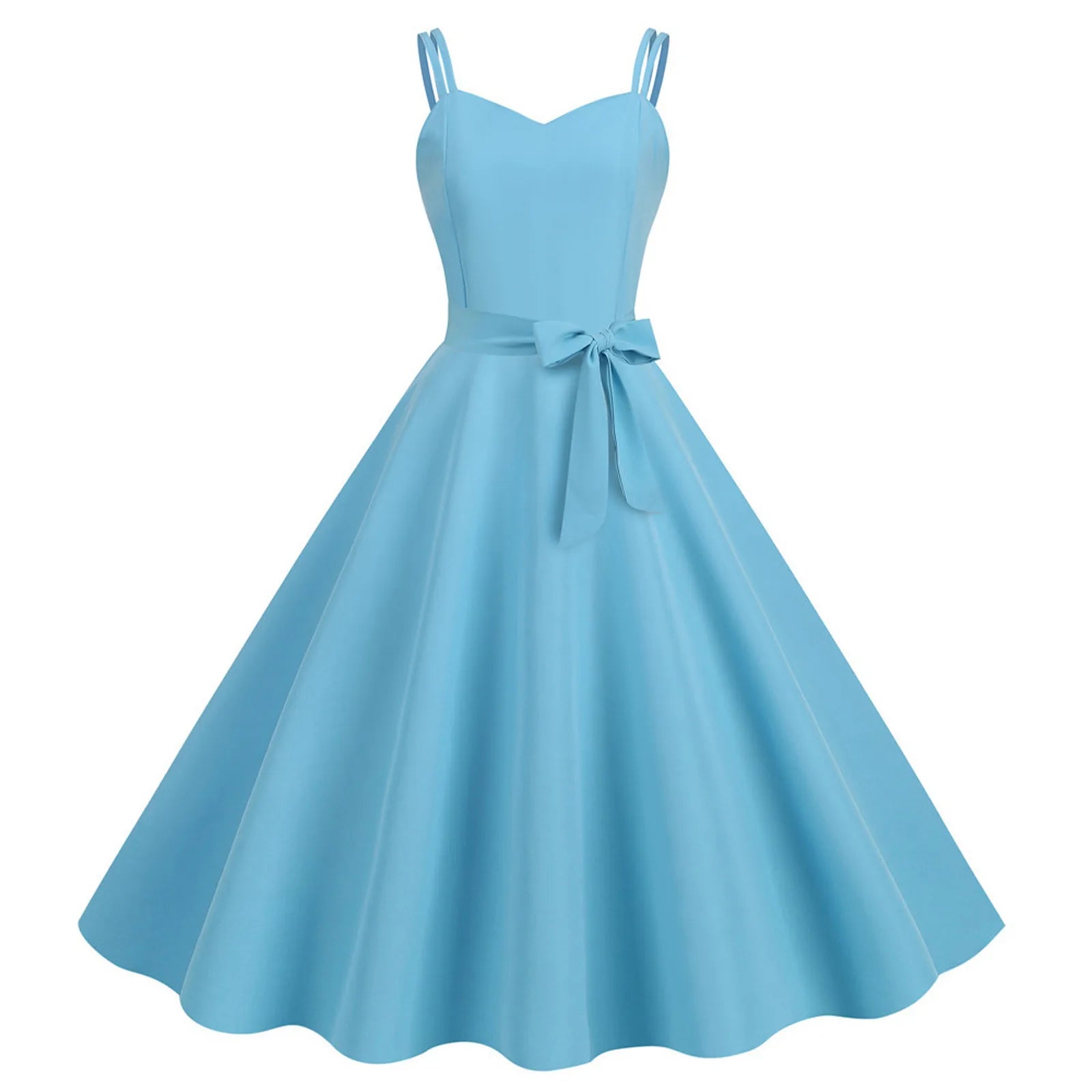 Sweetheart Neck Strappy Midi Dress with Waist Tie