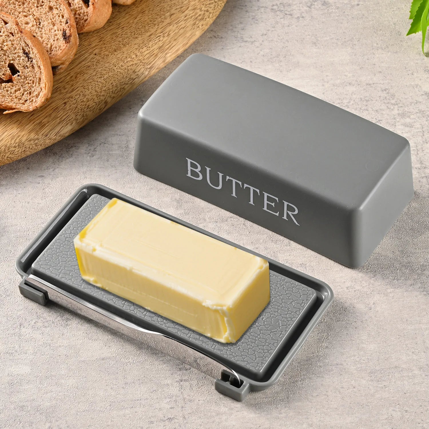 Retro Bistro Sealed Butter Box & Built-In Slicer Knife