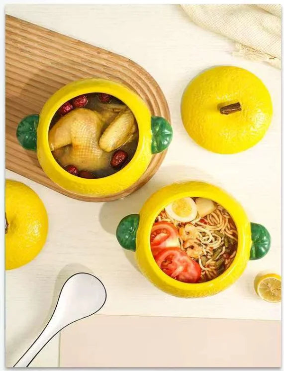 Amalfi Coast Embossed Lemon Soup Pot with Lid