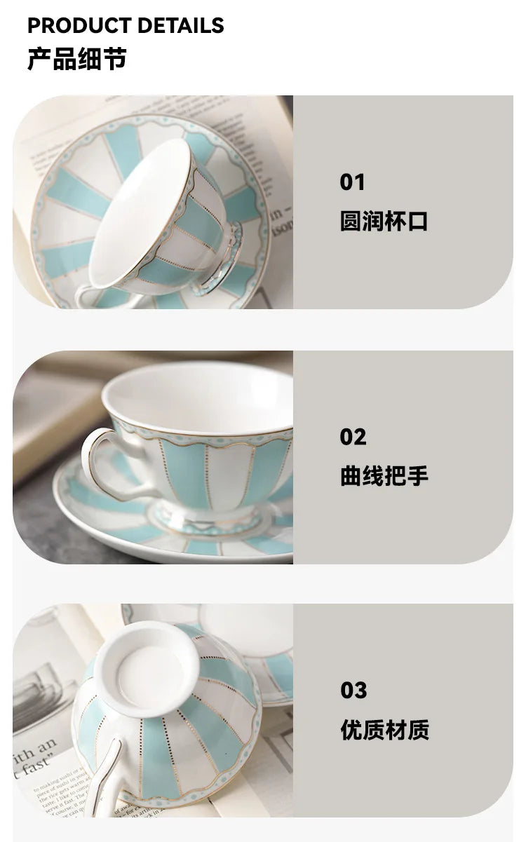 "Gilded Era" Hand-Drawn Gold Bone China Mug & Saucer Set