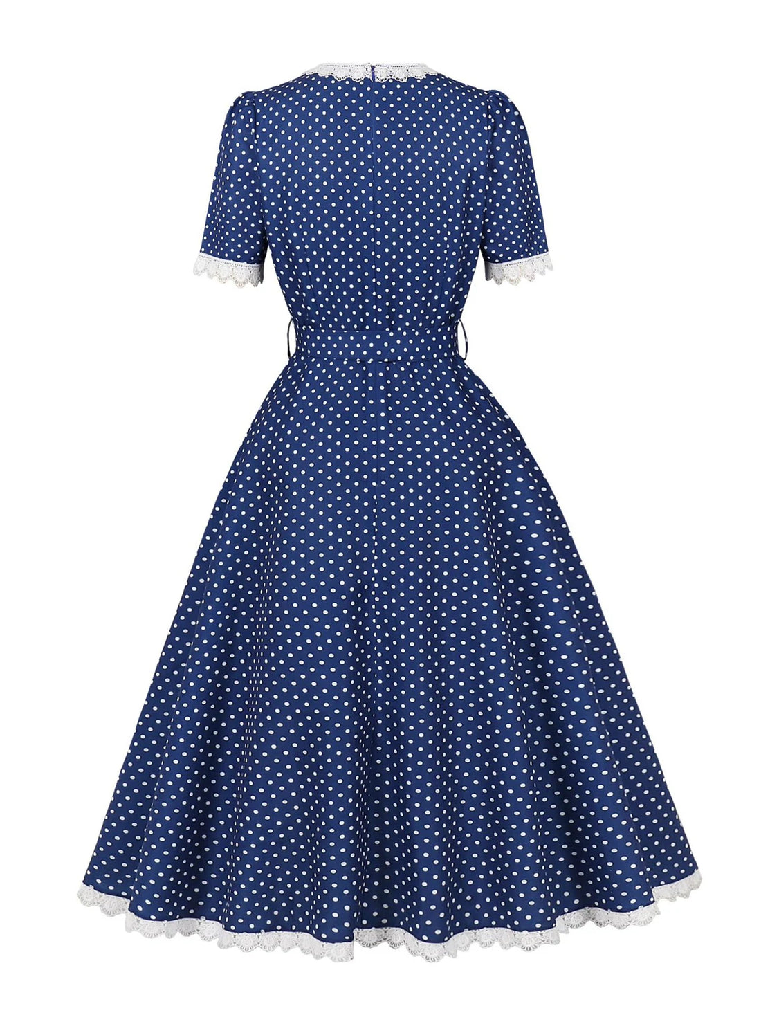 Lace Trim Polka Dot Tie-Waist Dress