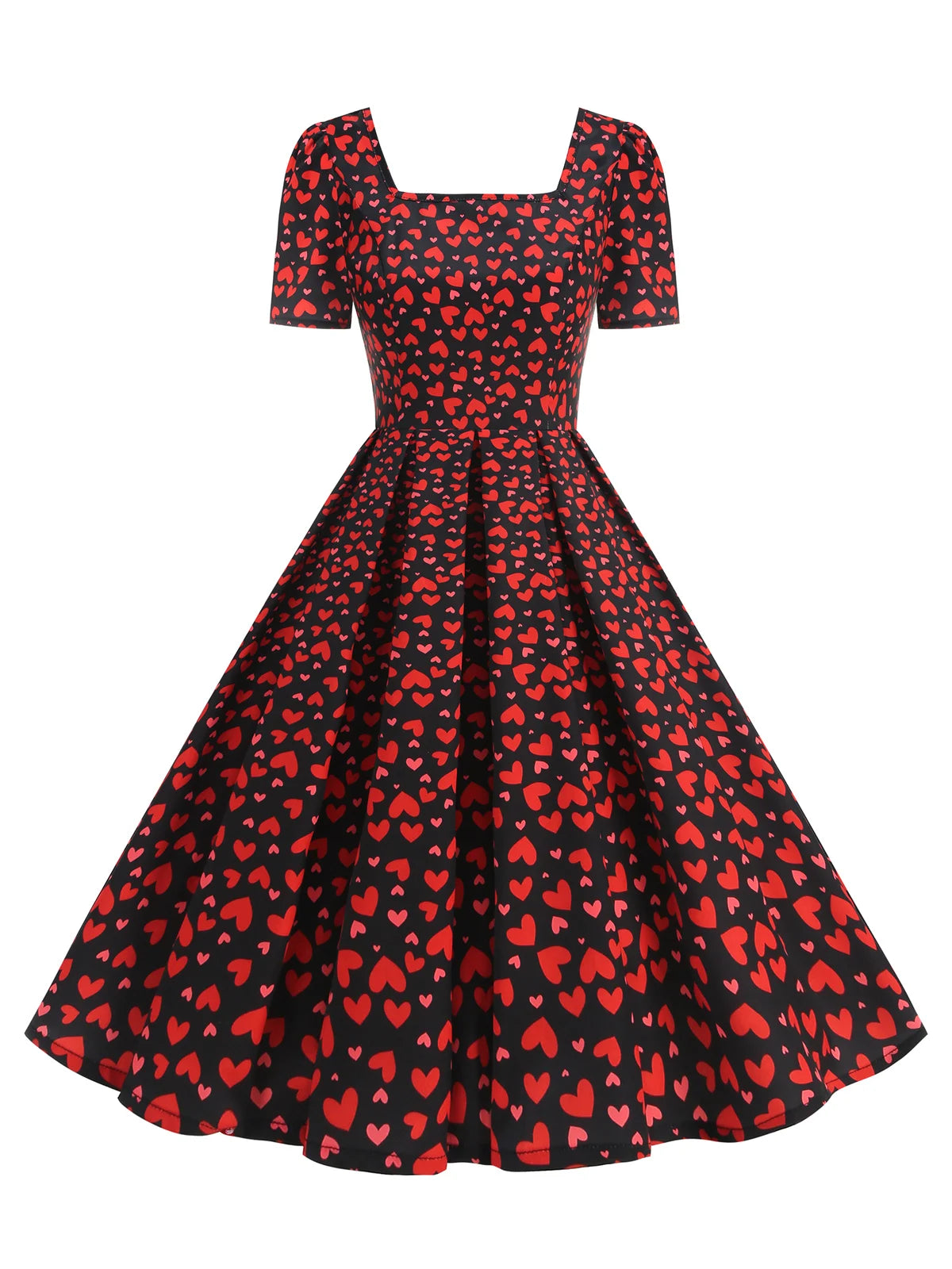 Heart Print Square Neck Fit & Flare Dress