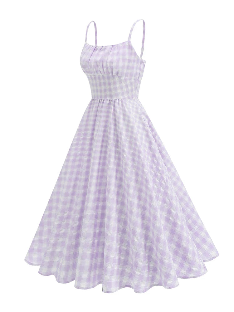 Gingham Square Neck Fit & Flare Dress