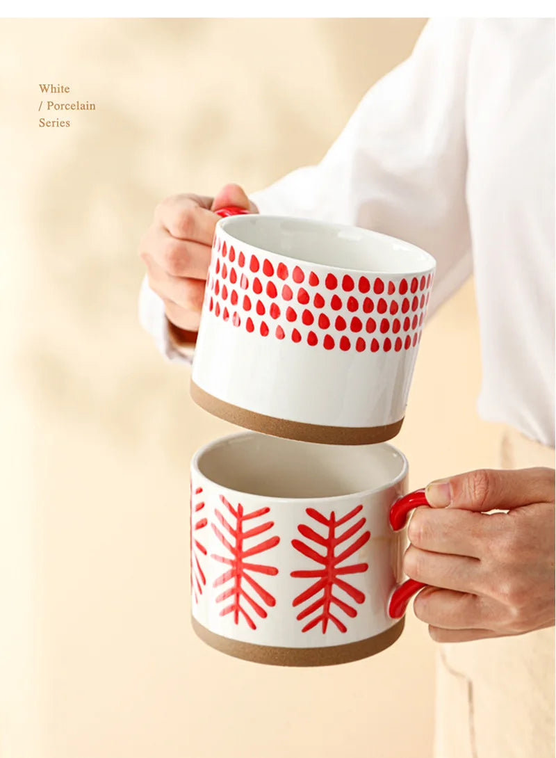 Retro Boho Painted Pattern Porcelain Stacking Mug