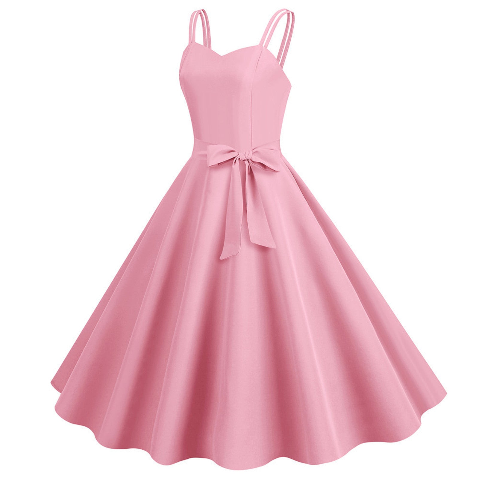 Sweetheart Neck Strappy Midi Dress with Waist Tie