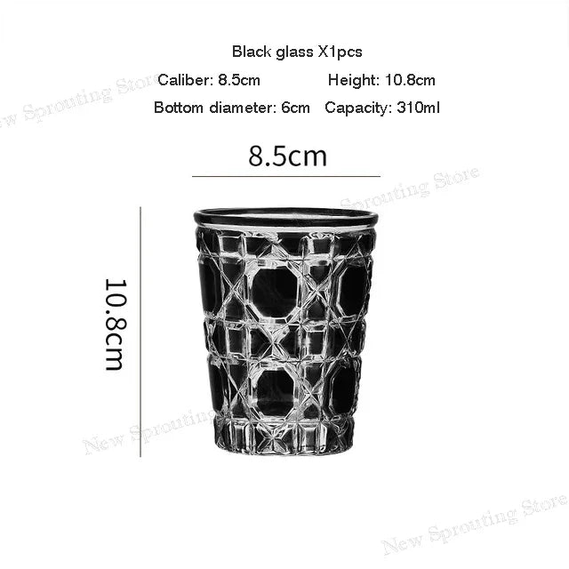 "Mad Men Era" Geometric Carved Plaid Whiskey Glass (360ml)