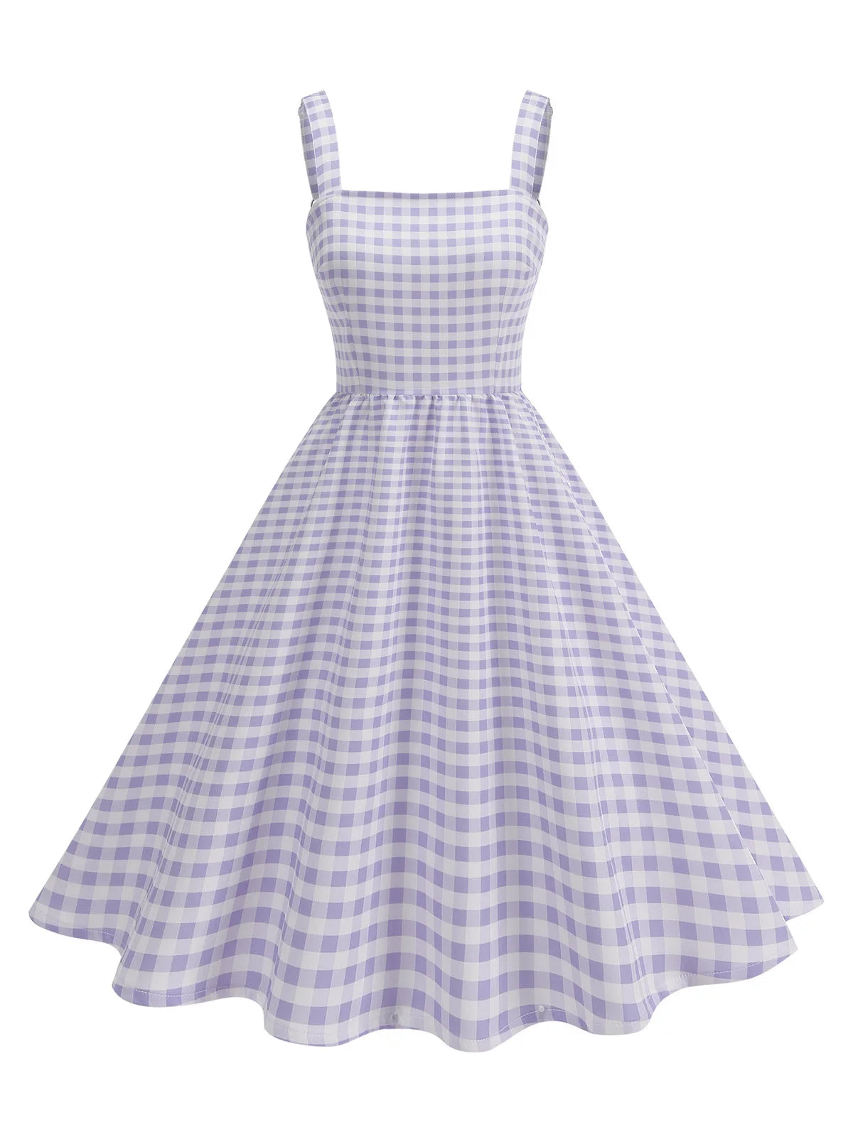 Gingham Square Neck Fit & Flare Dress