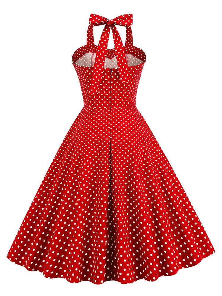 Halter Polka Dot Sweetheart Fit & Flare Dress