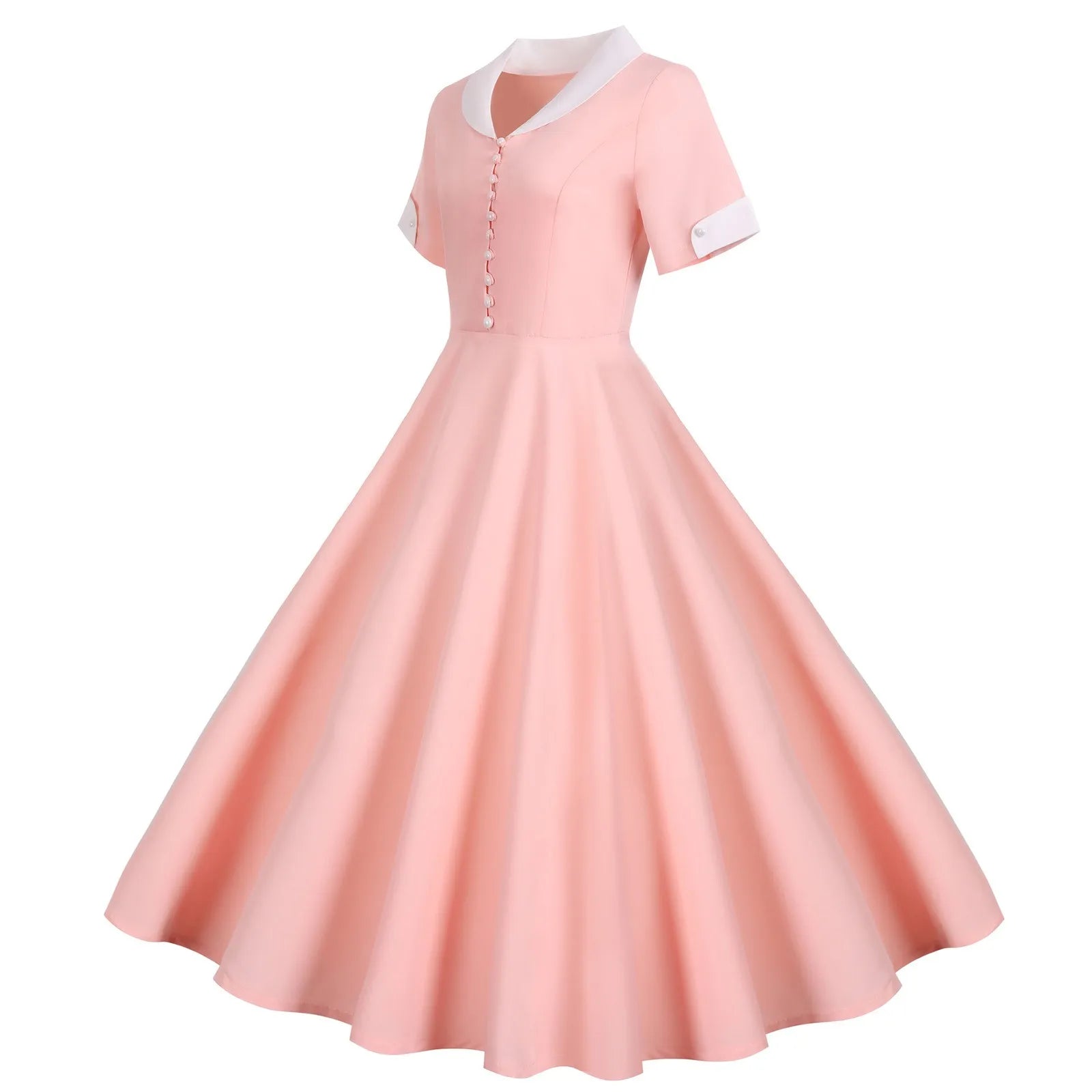 Contrast Collar Button Front Midi Dress