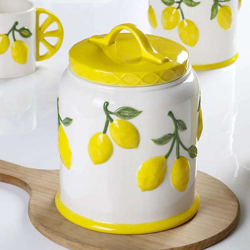 "Amalfi Coast" Embossed Lemon Ceramic Airtight Storage Canister