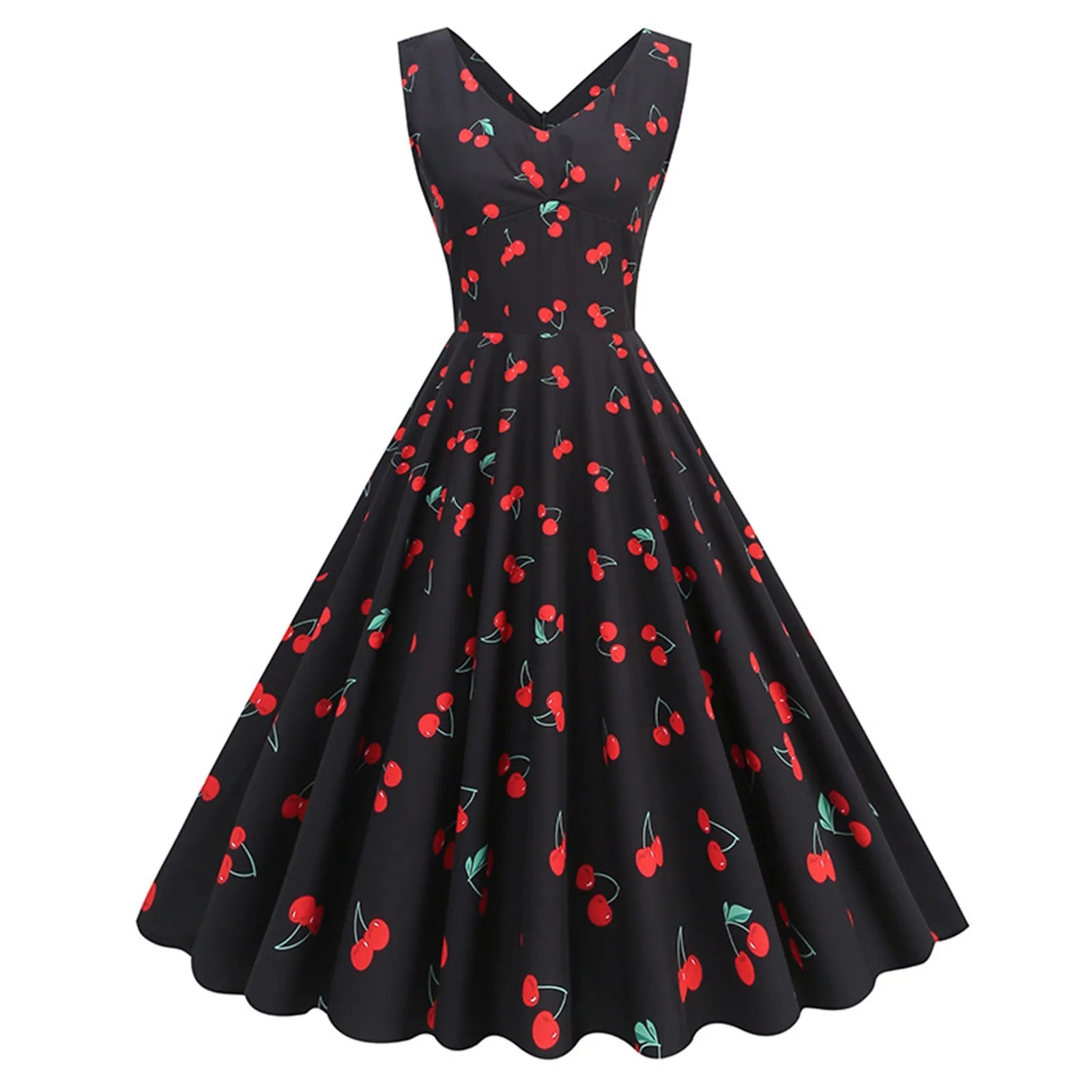 Strawberry Print Sleeveless Midi Dress