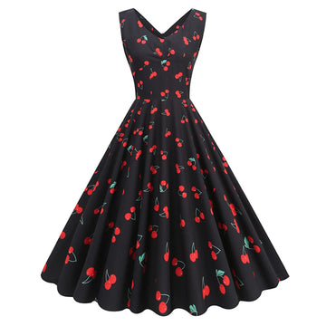 Strawberry Print Sleeveless Midi Dress