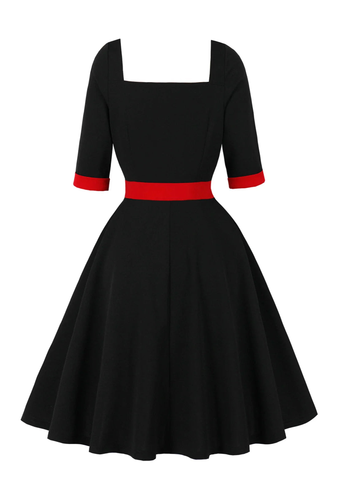 Contrast Lapel Button Detail Fit & Flare Dress