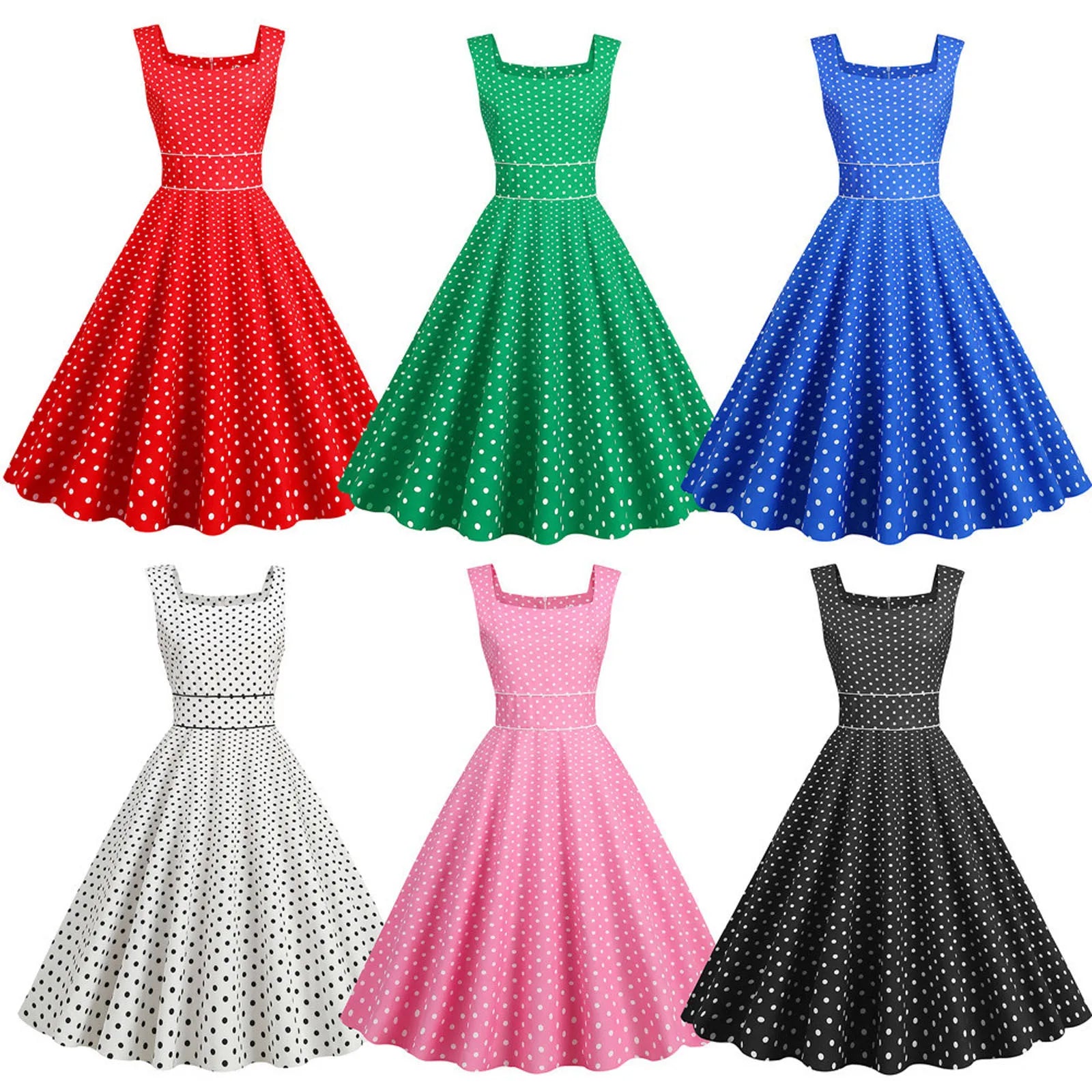 Sleeveless Polka Dot Fit and Flare Midi Dress