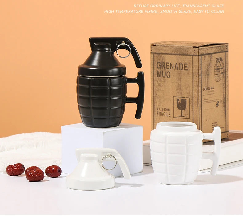 Retro Pop Art Ceramic Grenade Mug with Lid