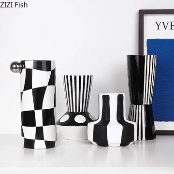Art Deco Black & White Striped Geometric Vase