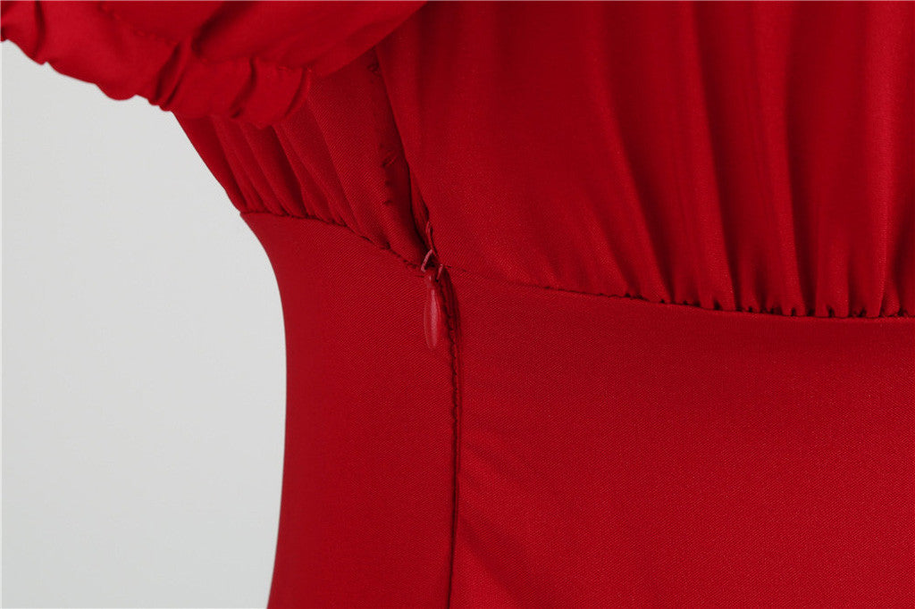 Puff Sleeve Square Neck Fit and Flare Midi Dress