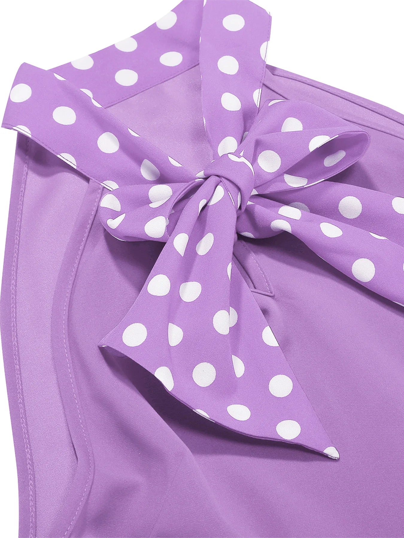 Halter Neck Polka Dot Midi Dress with Bow and Belt