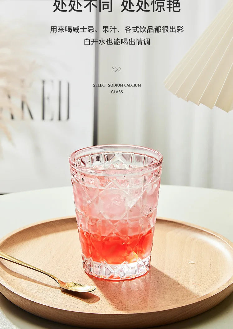 "Mad Men Era" Geometric Carved Plaid Whiskey Glass (360ml)