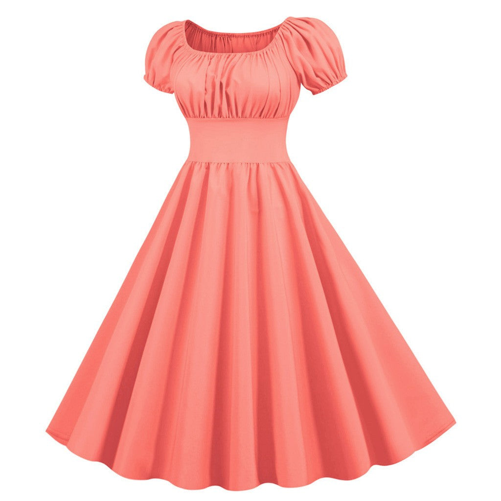 Puff Sleeve Square Neck Fit and Flare Midi Dress