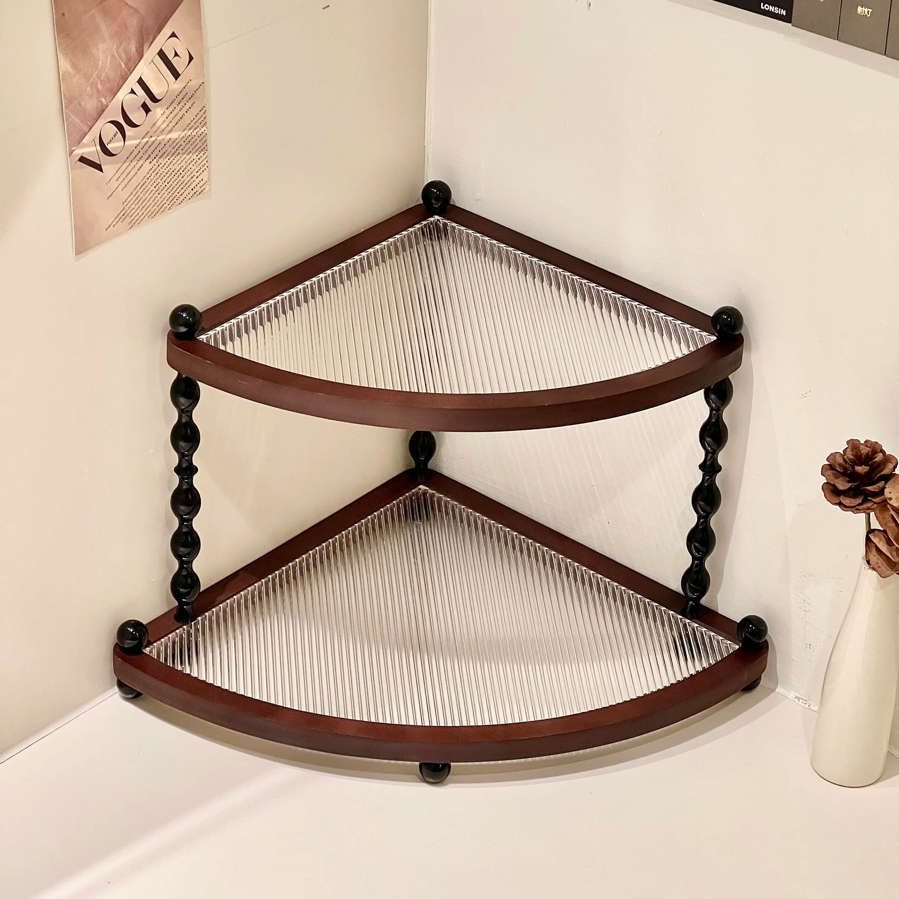Mid-Century Executive Wooden Double-Tier Desktop Storage Rack