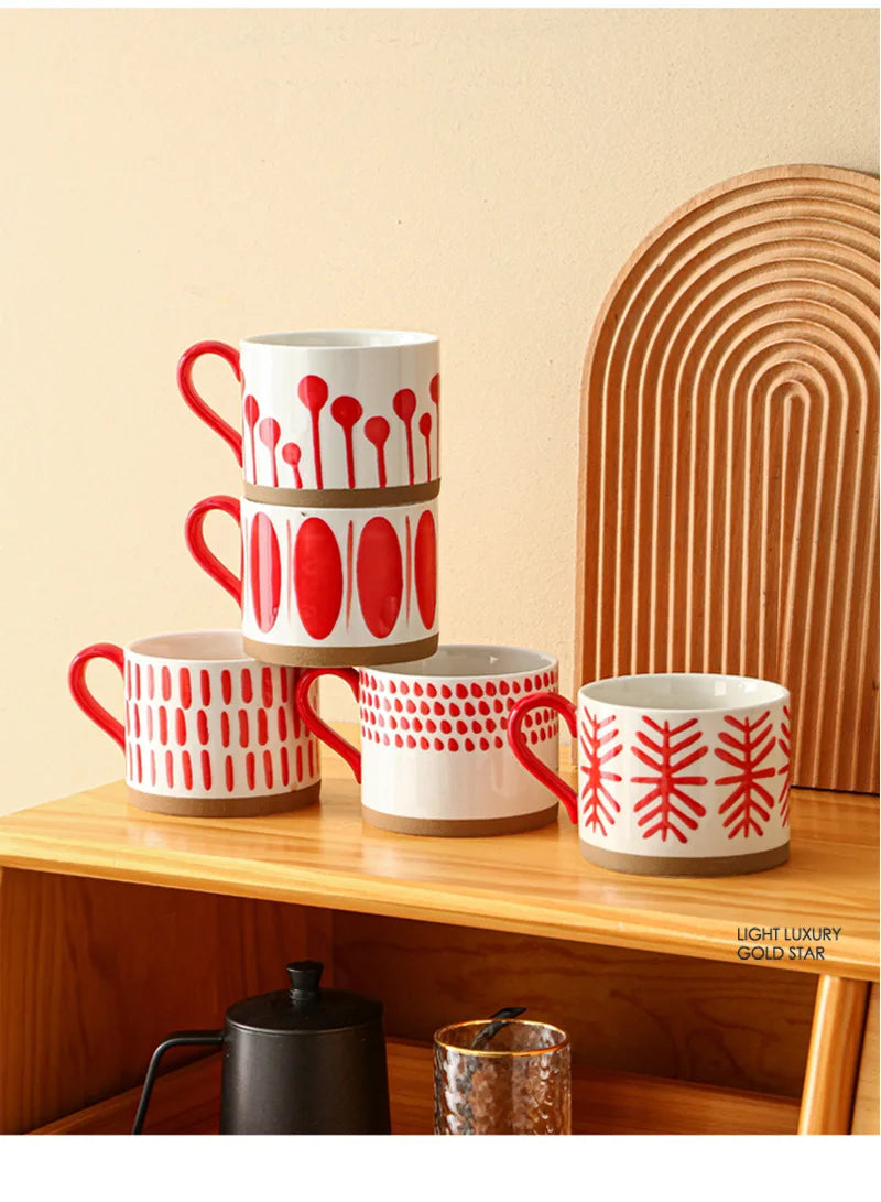 Retro Boho Painted Pattern Porcelain Stacking Mug