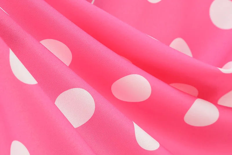 Vintage Polka Dot Pleated Summer Dress Women 1950s 60s Notched Collar Short Sleeve Belted Elegant Retro Clothing