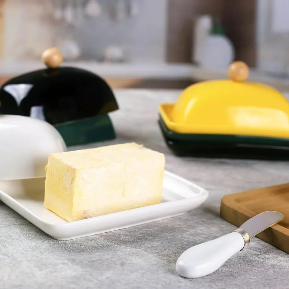 Country Kitchen Sealed Ceramic Butter Dish & Slicer Knife