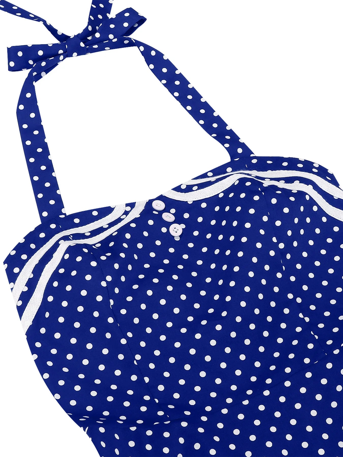 Polka Dot Trim Halter Belted Dress